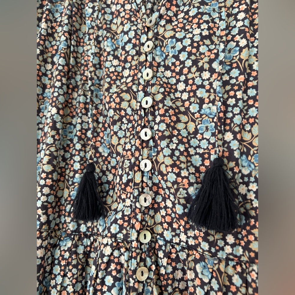 Spell Poppy Smock Floral Navy Cotton Dress Button Mother of Pearl Small - Picture 6 of 8